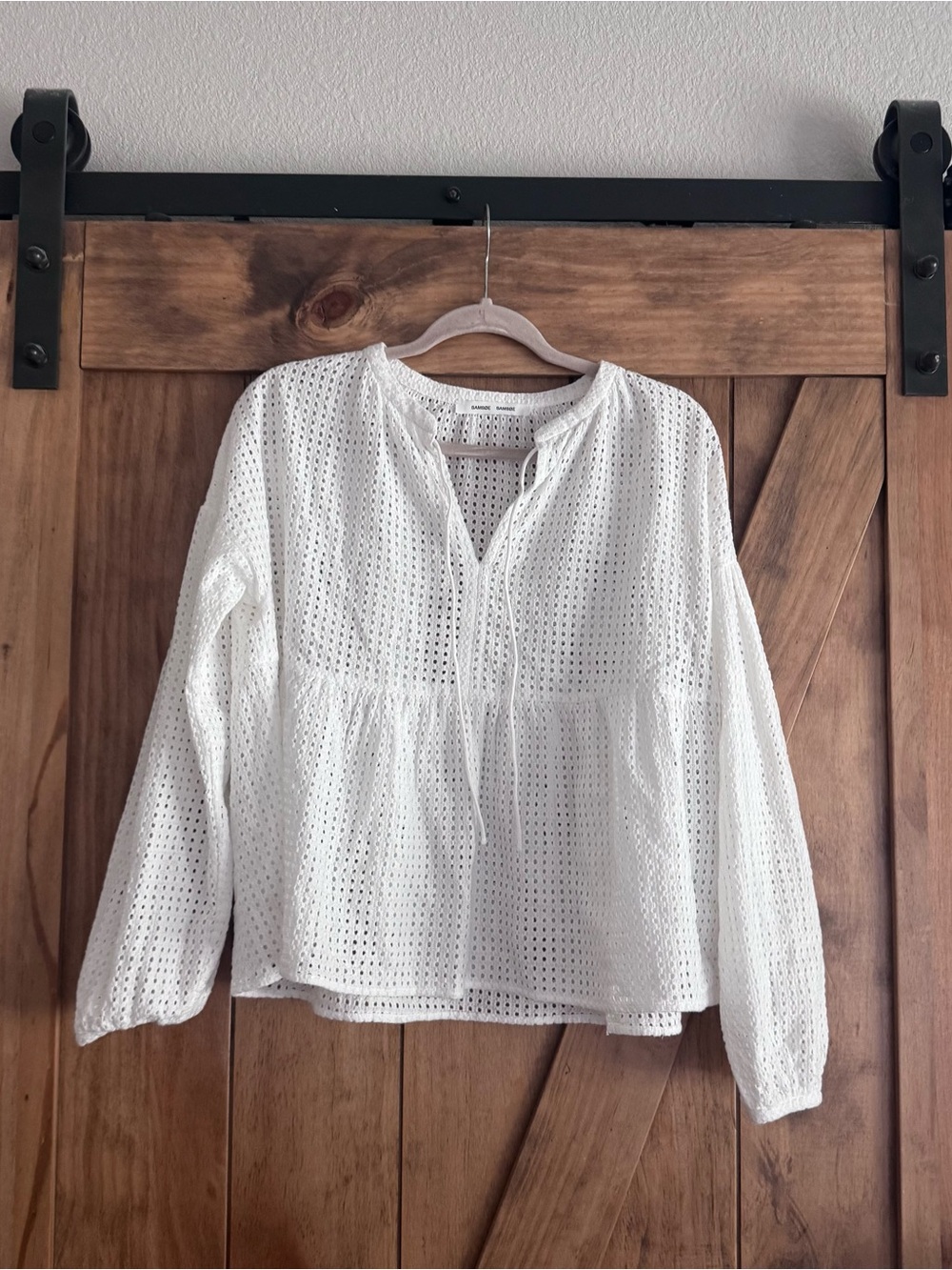Samsoe Open-Knit Eylet Peasant Top